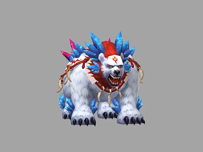 Game Movie Character Polar Bear White Fur Blue Pink Crystals Red Headpiece Open Mouth Teeth 3d model