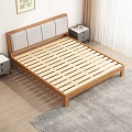 Wooden Frame Double Bed With Grey Padded Headboard And Side Nightstands
