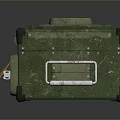 Elongated Green Military Grade Weapon Storage Container With Yellow Labels And Side Openings