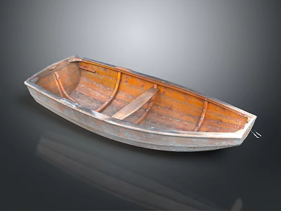Classic Wooden Boat With Rustic Brown Wooden Planks And Central Seat Structure 3d model