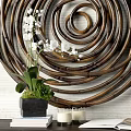 Brown Bamboo Spiral Wall Decor with White Orchid Plant on Wall