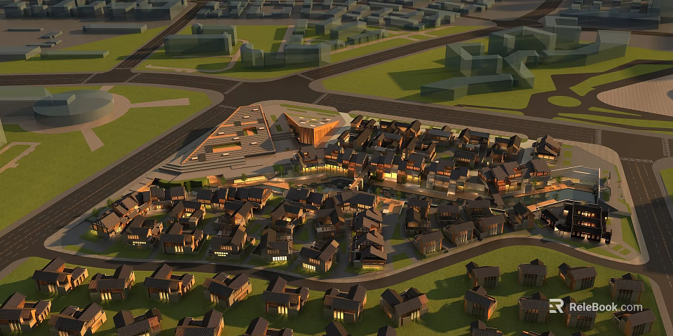 Aerial Planning of Modern Urban Residential Area With Road Networks and Green Spaces 3d model 
