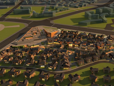 Aerial Planning of Modern Urban Residential Area With Road Networks and Green Spaces 3d model
