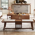 Traditional Chinese Living Room Interior With Wooden Sofa And Coffee Table Set And Decorative Ornaments