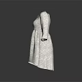 White Knitted Dress With Peter Pan Collar Long Sleeves Loose Fit For Casual Daily Wear
