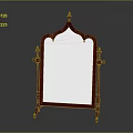 Vintage Red Frame Standing Mirror With Decorative Carvings And Elegant Design