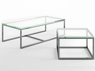 Modern Coffee Tables With Glass Tops And Metal Frames In Two Shapes 3d model