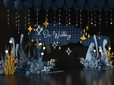 Wedding Decorations With Inflatable Cloud Star Elements And Hanging Balloon Arrangements 3d model