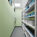 Modern Laboratory Workspace With Light Blue Workbench Gray Cabinets Office Chairs And Sink