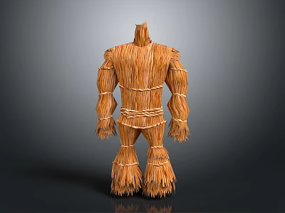 Straw Scarecrow 3D Model Back View With Tied Structure And Humanoid Shape 3d model