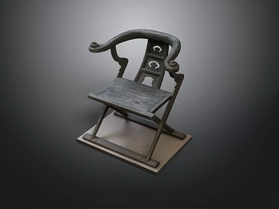 Chinese Style Wooden Chair With Curved Armrests And Crossed Leg Design 3d model