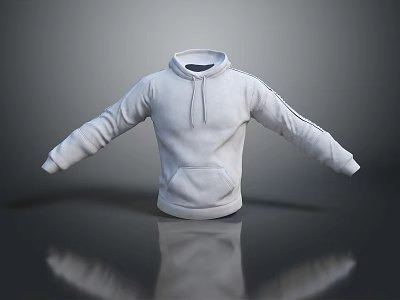 Casual White Hoodie With Hooded Design Striped Sleeves Soft Material For Daily Wear 3d model
