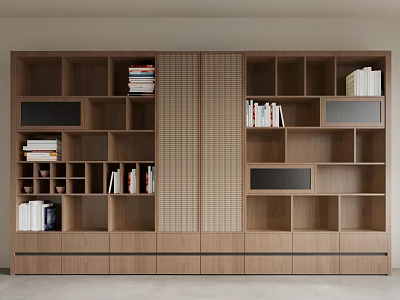Modern Wooden Bookcase With Open Shelves And Storage Compartments For Home Office 3d model