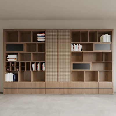Modern Wooden Bookcase With Open Shelves And Storage Compartments For Home Office 3d model