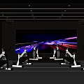 Modern Fitness Gym With Spin Bikes Large Screen And Purple Blue Lighting