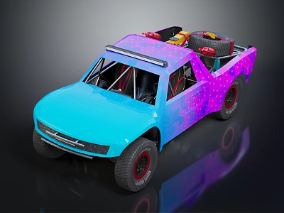 Custom Off Road Truck With Blue Purple Gradient Starry Exterior And Spare Tire 3d model