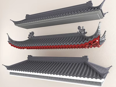 Classic Ancient Architecture Roofs With Ornate Tiles And Curved Eaves 3d model