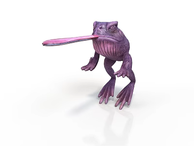 Purple Frog Standing With Extended Long Pink Tongue On White Background 3d model