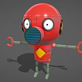Red Robot With Big Eyes Helmet Head Yellow Diamond Chest Green Arms On Gray Background