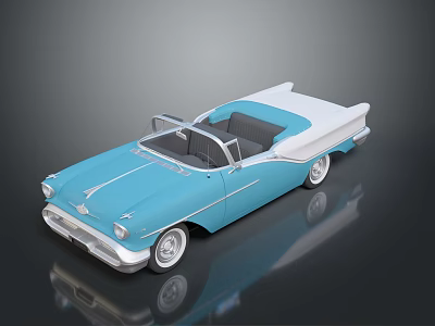 Classic Blue And White Convertible Car With Open Top And Retro Design And Chrome Accents 3d model