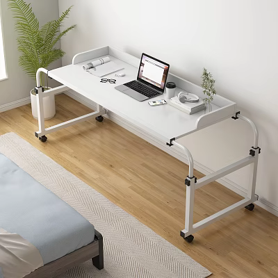 White Mobile Office Desk With Laptop Office Supplies And Small Plant 3d model