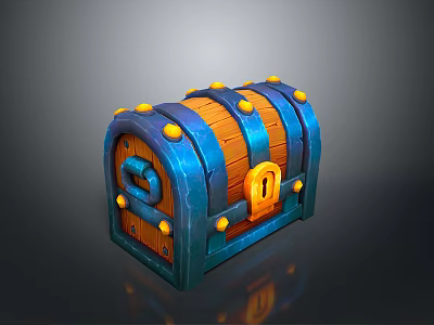 Decorative Blue And Brown Household Chest With Yellow Rivets And Lock 3d model