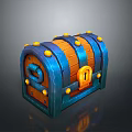 Decorative Blue And Brown Household Chest With Yellow Rivets And Lock