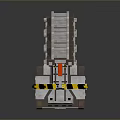 Mechanical Platform With Yellow Black Warning Stripes On Metal Track And Red Components