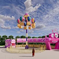 Colorful Pink Amusement Rides With Flying Chair Ride And Cartoon Bug Structure