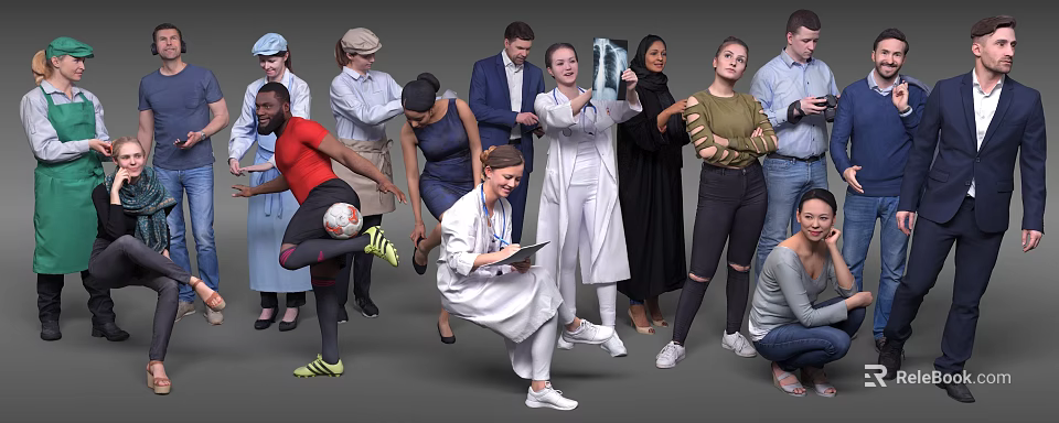 Diverse Group of People Including Medical Professionals Athletes and Others in Various Activities 3d model 