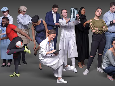 Diverse Group of People Including Medical Professionals Athletes and Others in Various Activities 3d model
