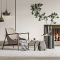 Modern Stylish Leisure Chair In Cozy Living Room With Side Table And Plant