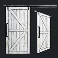 Rustic White Hinged Door With Wooden Texture Cross Panel And Black Handle 3d model