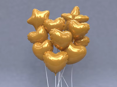 Golden Star And Heart Shaped Shiny Balloons For Festive Decor In Daily Life 3d model
