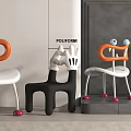 Unique Modern Table And Chair Set With Playful Colorful Orange Red Black White Chairs