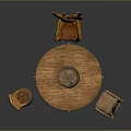 Natural Rustic Wooden Furniture Set With Tree Stump Round Table And Handcrafted Chairs