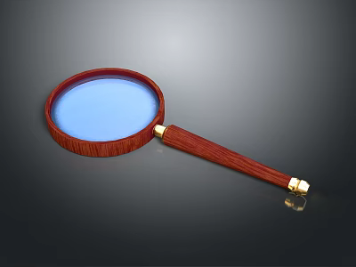 Classic Magnifying Glass With Red Wooden Handle Blue Lens And Gold Accents 3d model