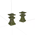Traditional Japanese Style Outdoor Lights With Moss Covered Stone Lantern Design