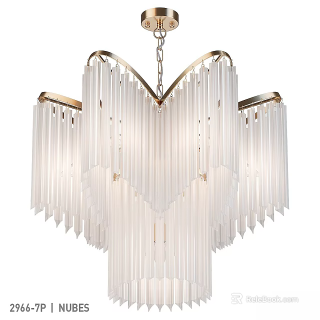 Elegant Modern Chandelier With White Glass Pendants And Brass Frame Design 3d model 