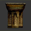 Ancient Terracotta Sculpture Carving With Intricate Relief Designs And Decorative Base