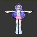 3D Anime Character With Purple Long Hair Pink Shorts White Socks Blue Shoes Arms Outstretched