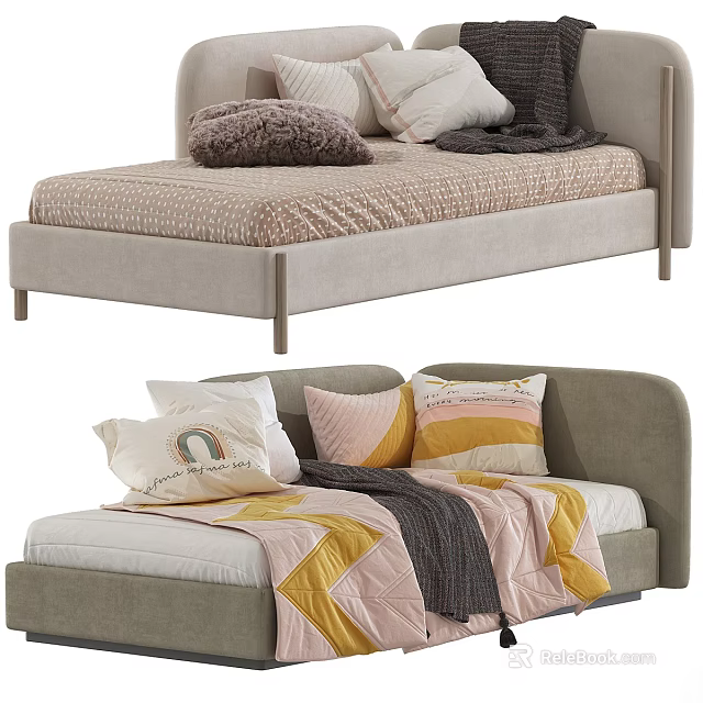Cozy Grey Sectional Sofa With Colorful Pillows And Soft Woven Blanket 3d model 