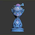 Blue Cat Sculpture With Pink Accents And Detailed Decorative Design On Base