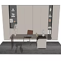 Modern Desk And Chair Set With Shelves Rug And Decorative Items On Table