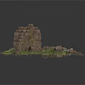 Modern Natural Scene With Stacked Stone Pile Green Plants And Grass