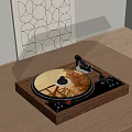 Modern Vinyl Record Player with Transparent Cover and Golden Vinyl on Wooden Table Interior