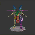 3D Model Mechanical Creature With Blue Armor And Winged Structure On Circular Base