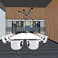 Modern Public Office Space With Open Layout Desks Computers Bookshelves And Hanging Lights