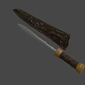 Ornamented Brown Carved Handle And Shiny Silver Blade With Gold Top