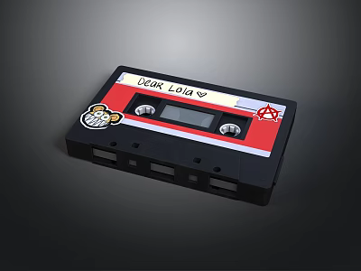 Vintage Red And Black Cassette Tape With Door Lock Label And Stickers 3d model